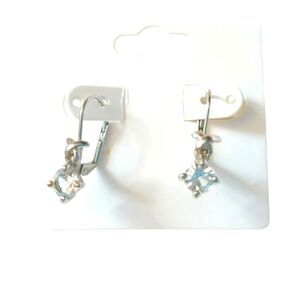 Vintage Round Cut Rhinestones Small Dangle Earrings Silver Plated Lever Back